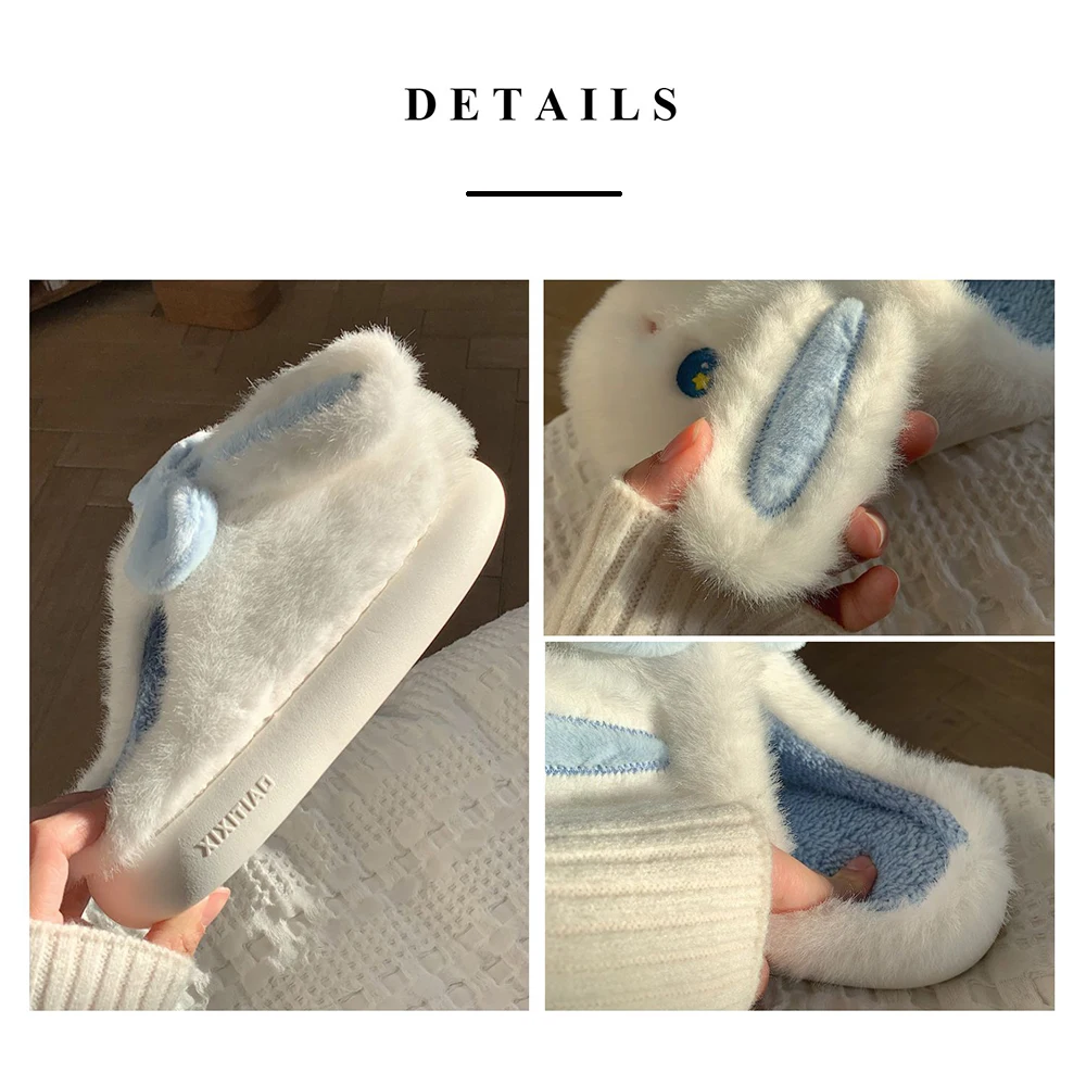 Cute Bunny Slippers Winter Fuzzy Warm Animal Slippers with Thick Bottom Kawaii Fluffy Slippers Indoor & Outdoor Slippers for