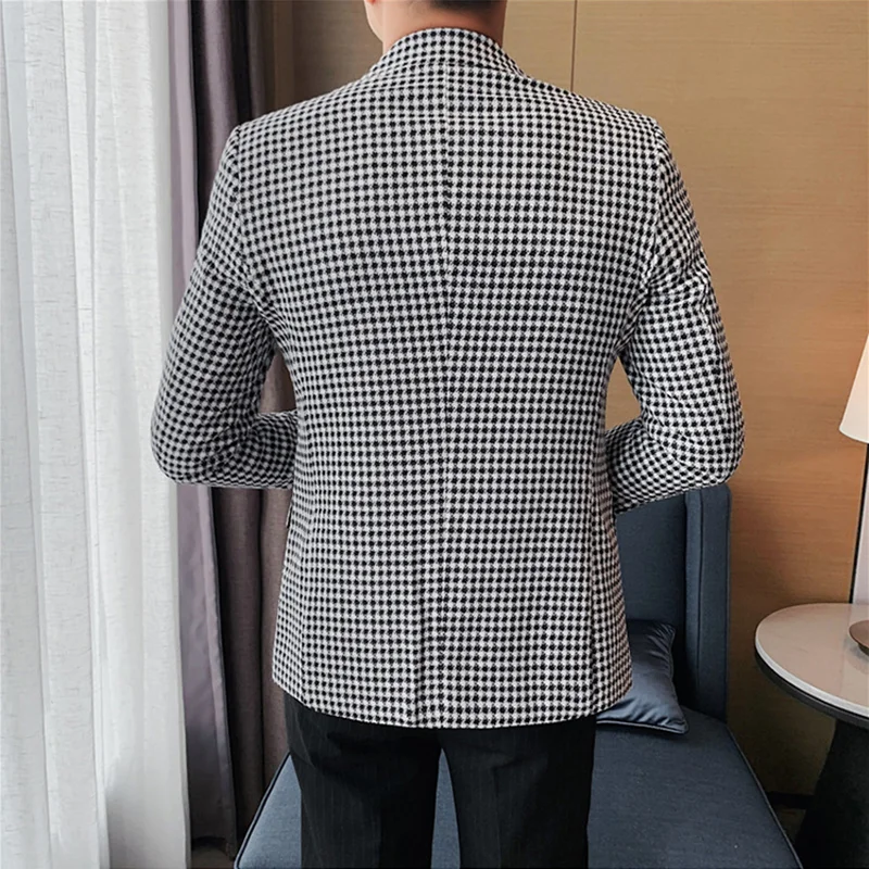 British Style Slim Fit Houndstooth Blazer Men 2022 Fashion  Business Office Wedding Dress Suit Jacket High Quality Male Blazers