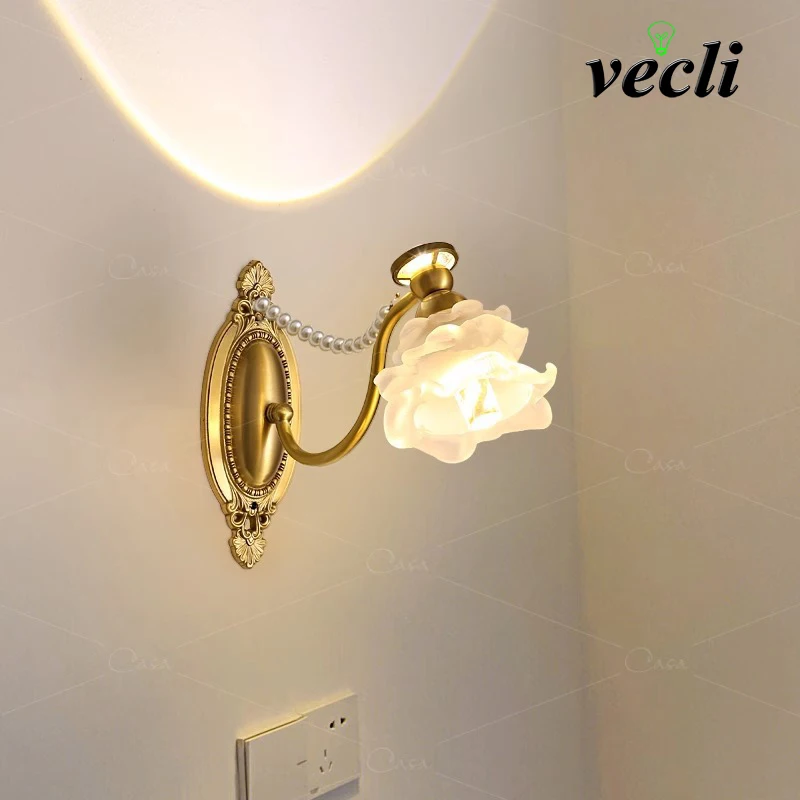 

All Copper Luxury Floral Shadow Wall Lamp French Vintage Light for Living Room Bedroom Bathroom Vanity Light