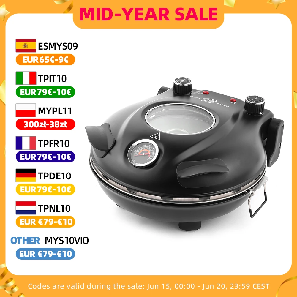 Klaif Electric Pizza Maker, 420℃, 1200 Watt, 5 Separate Temperature Levels, Flame Resistant Stone Plate 1200W 32cm
