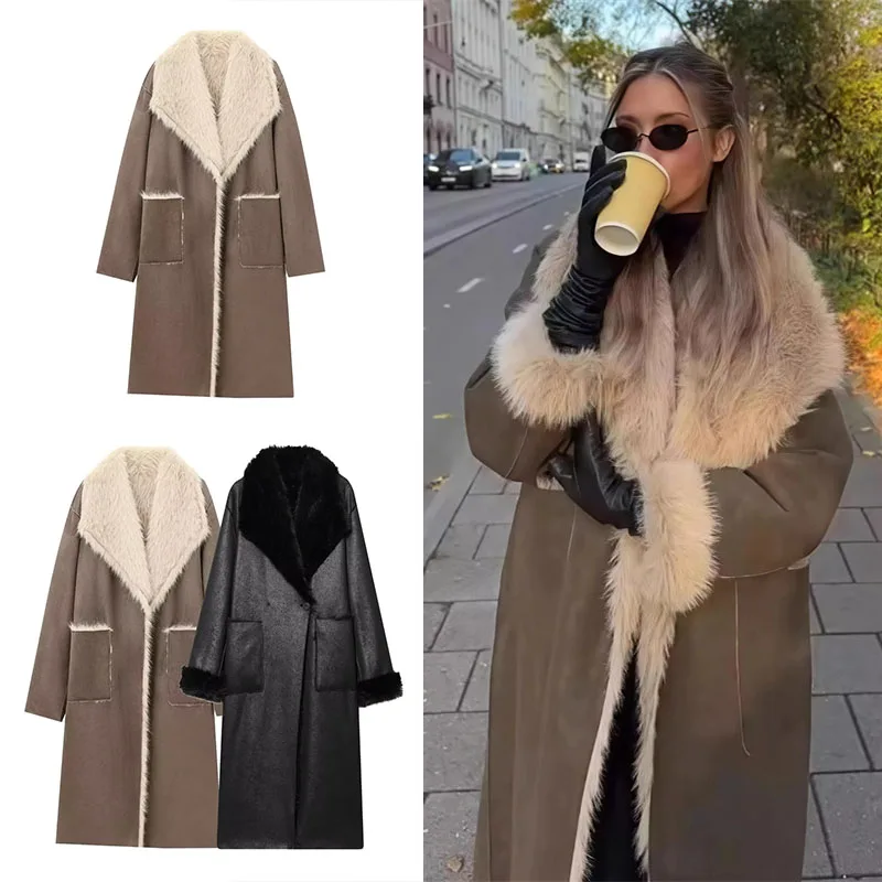 Guobioziy Women's Fur Coat 2026 Autumn/Winter New Style Solid Color European and American Casual High Street Commuter Long Coat