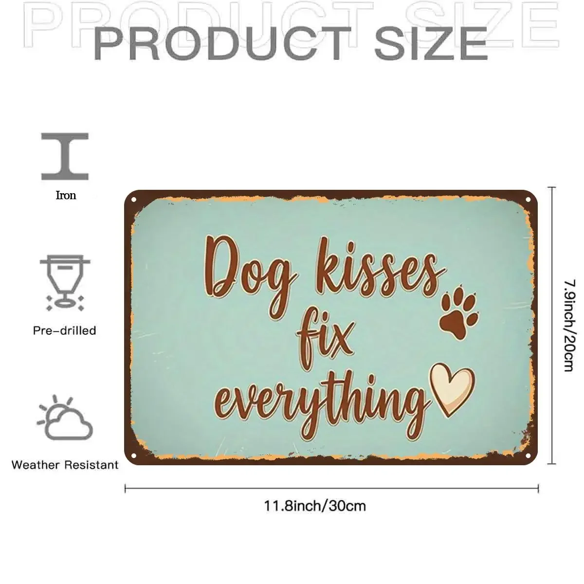 2D Flat, 1pc, Dog Kisses Fix Everything Signmetal Iron Sign, Pre-Drilled Holes, Suitable for Indoor, Garden, Outdoor, Home, Offi