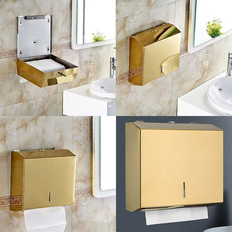 Stainless Steel Hotel Project Hand Towel Box Toilet Paper Box Wall Mounted Nail-free Hand Towel Holder