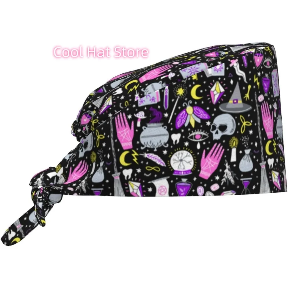 Magic Goth Spooky Gray Purple Breathable Scrub Hat for Nurses & Doctors Adjustable Working Cap with Moisture-Wicking Fabric
