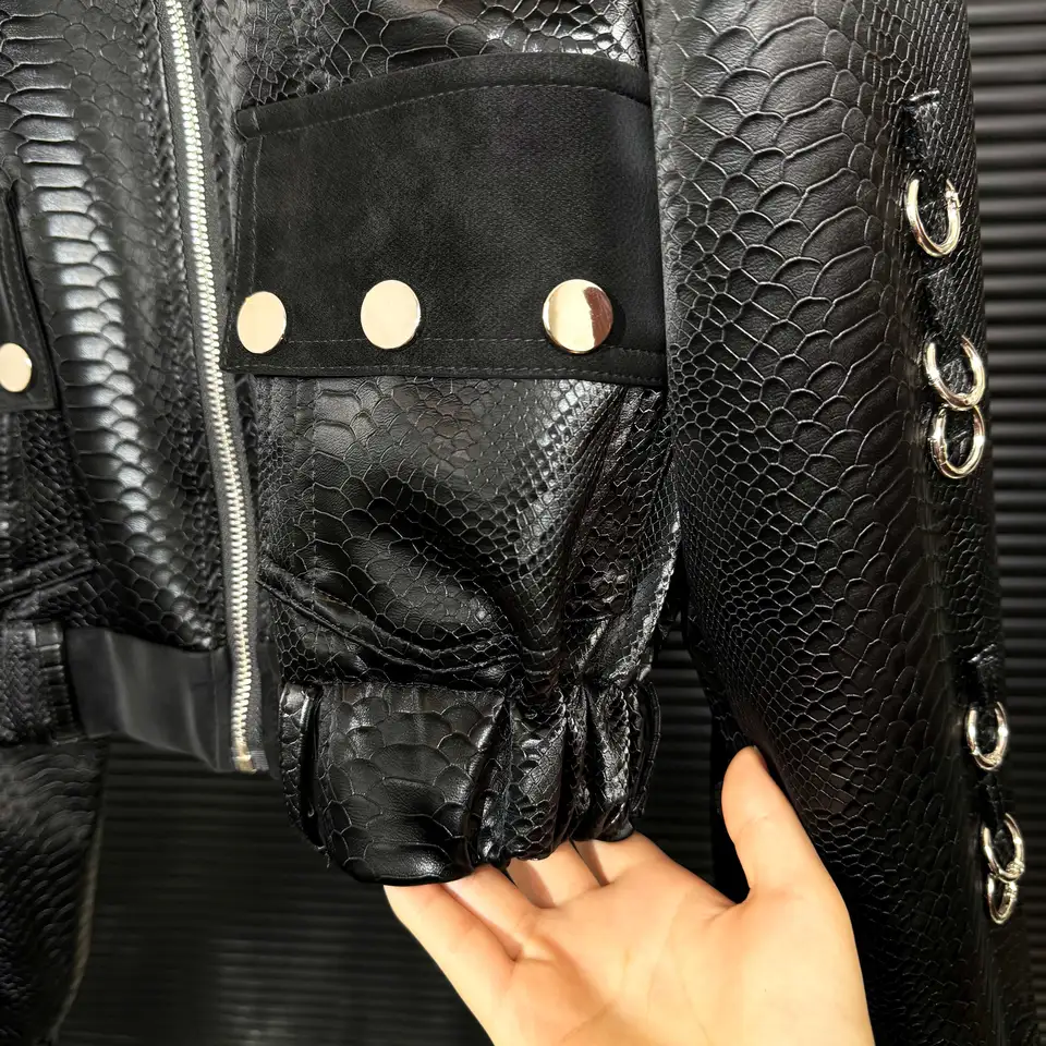 Punk Leather Jacket Women Black Cropped PU