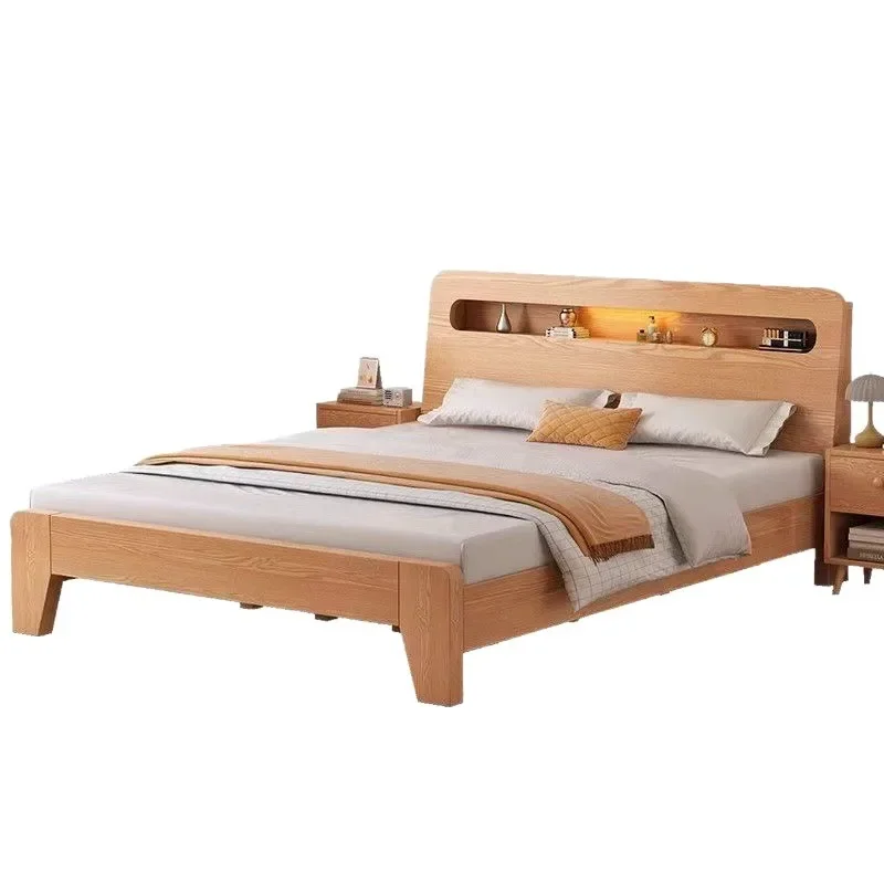 Oak bed Modern minimalist bedroom 1.2 meters Plate bed Master bedroom 1.8 Rental room Economy double bed Rubber wood