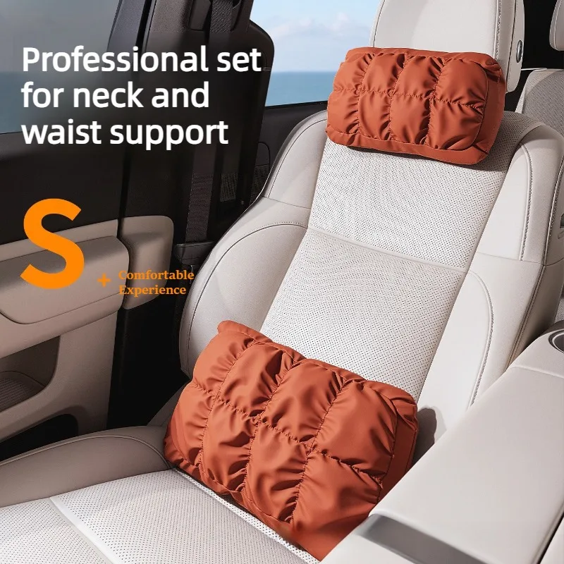 

Soft Leather Car Neck Pillow Waist Pillow Universal Car Lumbar Support and Neck Set Seat Accessories Car Headrest and Lumbar Set
