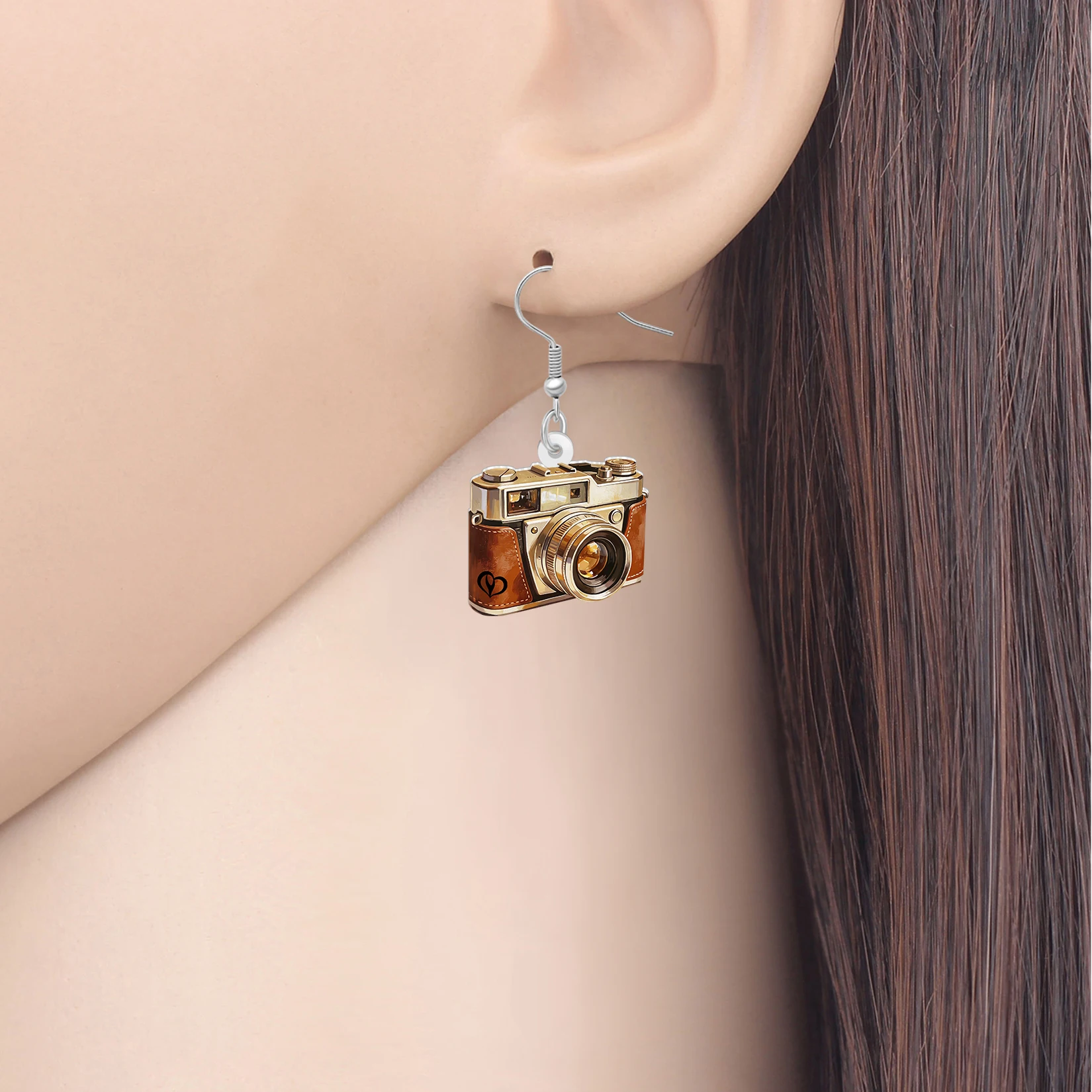 BONSNY Acrylic 70s 80s Vintage Camera Earrings Photography Dangle Antique Jewelry Nostalgia Gifts For Women Mom Statement Charms