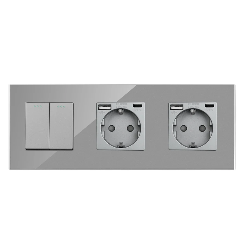 DAJIMEI Button Switches and USB Sockets EU RU Standard Type-C Electrical Double Socket with 1gang 1/2way Light Switches