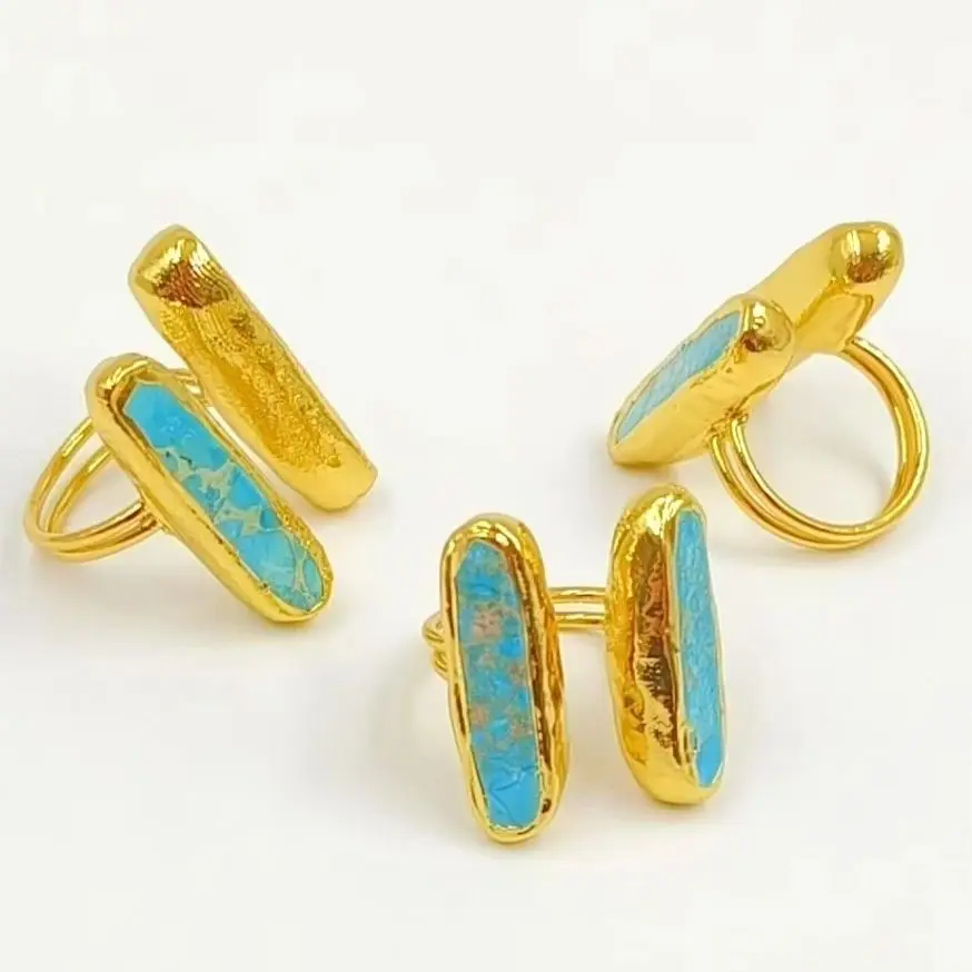 

Кольцо WT-R569 с натуральным двойным зеленым туркесом, позолота 18 карат, регулируемое, унисекс