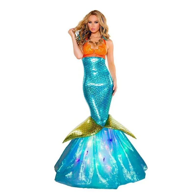 Costume de Princesse Sirène Sexy Ariel pour Femme Adulte, Robe de Barrage d'Halloween, Cosplay à Paillettes, Masque Tim ade