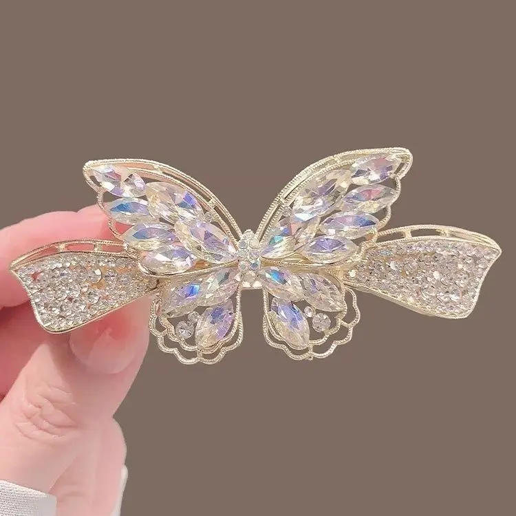 

Hot Selling Rhinestone Butterfly Spring Hair Clip for Women Elegant Simple Top Hairpin for Back Head Fashion Hair Accessory