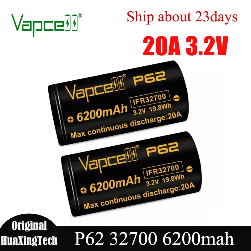الأصلي Vapcell 32700 P62 6200mah بطارية 3.2 فولت 20A بطاريات ليثيوم قابلة للشحن قدرة عالية INR 32700 خلية لحزمة البطارية
