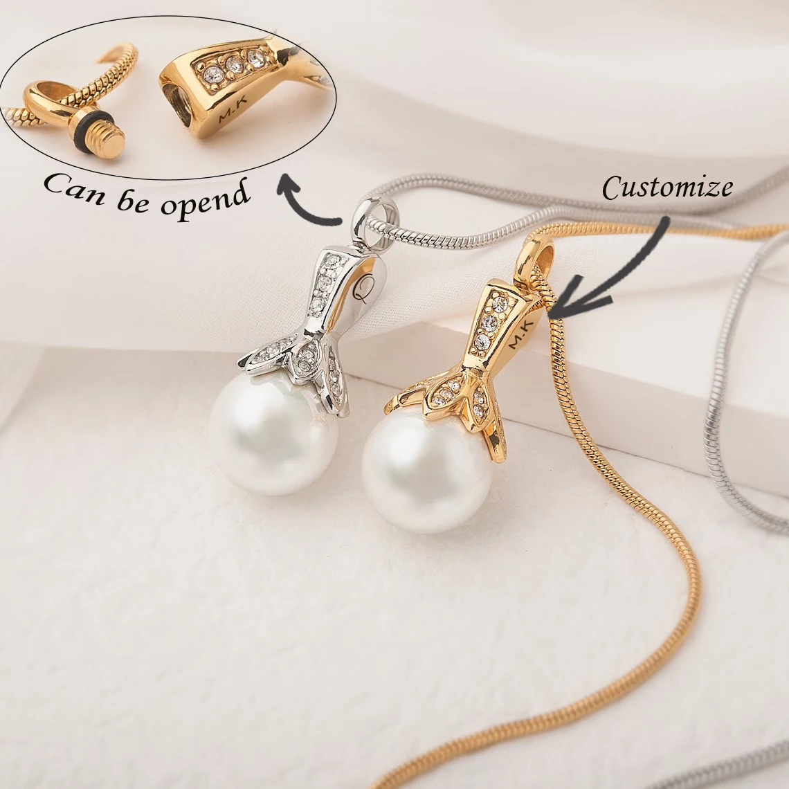 

Pearl Urn Necklace for Women Engraved Name Text Cremation Keepsake Personalized Memorial Ashes Jewelry Dropshipping