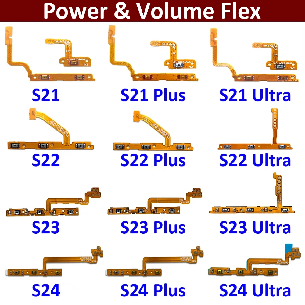 New For Samsung S20 S21 S22 S23 S24 Plus Ultra Fe Power On Off Volume Side Button Key Flex Cable Replacement Parts