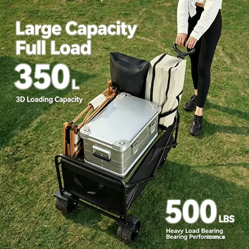Foldable Outdoor Camping Wagon, Portable Hand Pull Trolley Cart for Picnic Camping Market Stall