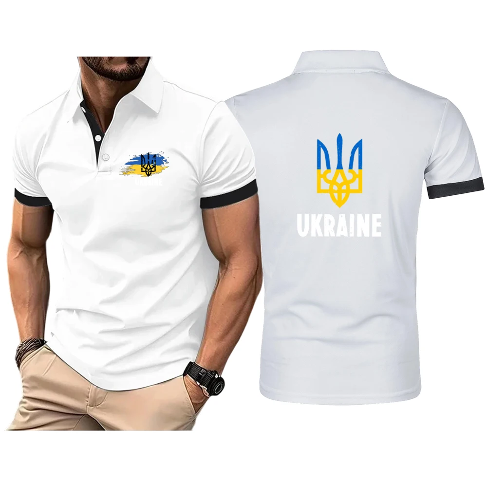 Ukraine Trident Printing Fashion 2025 New Man's Summer Solid Color Short Sleeve Ukrainian Patriotic Graphic Slim Polo Shirt Tops