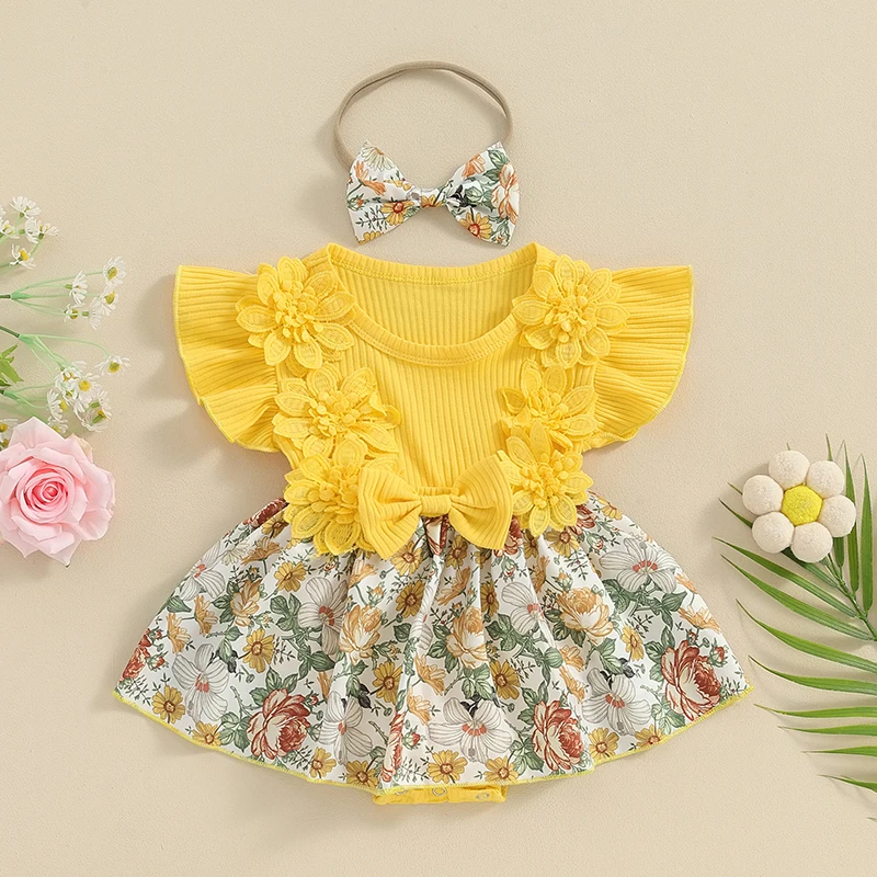 

Mubineo Baby Girl Summer Clothes Outfits Sleeveless Lace Floral Romper Dress Newborn Outfit
