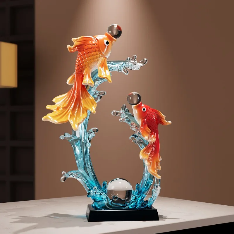 Double Fish Water Play Ornament Statuette Living Room Entrance TV Cabinet Wind And Water Rise,Koi Fish Figurine Decorations,Gift
