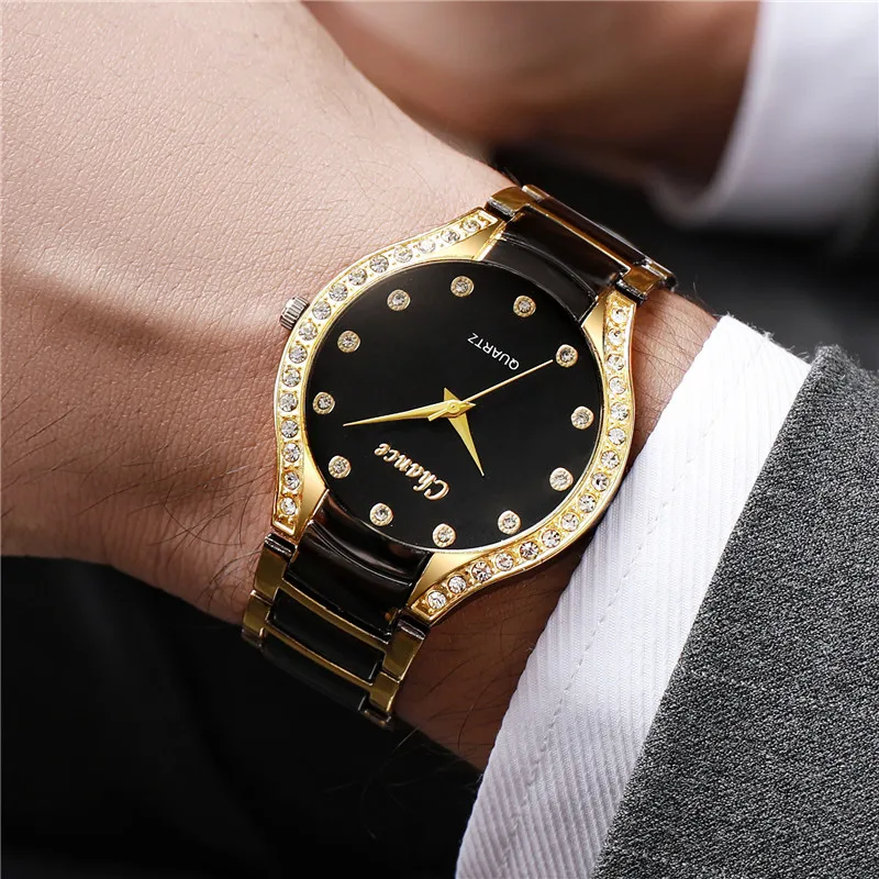 Sell Like Hot Cakes Luxury Brand Golden Fashion Men Watches Quartz Stainless Steel Rhinestone Wrist Watch Relogio Masculino Saat