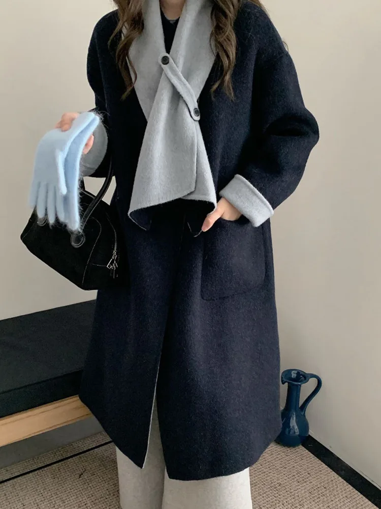 ZMEENNA Cappotto da donna elegante in misto lana double face con colletto a sciarpa e chiusura con bottoni palangari elegante chic ZM3652