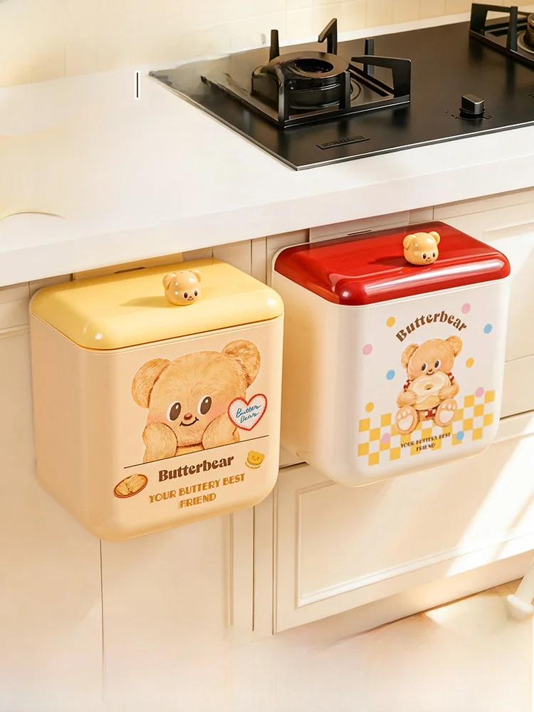 

Modern Housewife Butter Bear Kitchen Tra Can Hanging Storage Bin High Aesthetic Value Home Use Plastic Square Bin 9L Capaci
