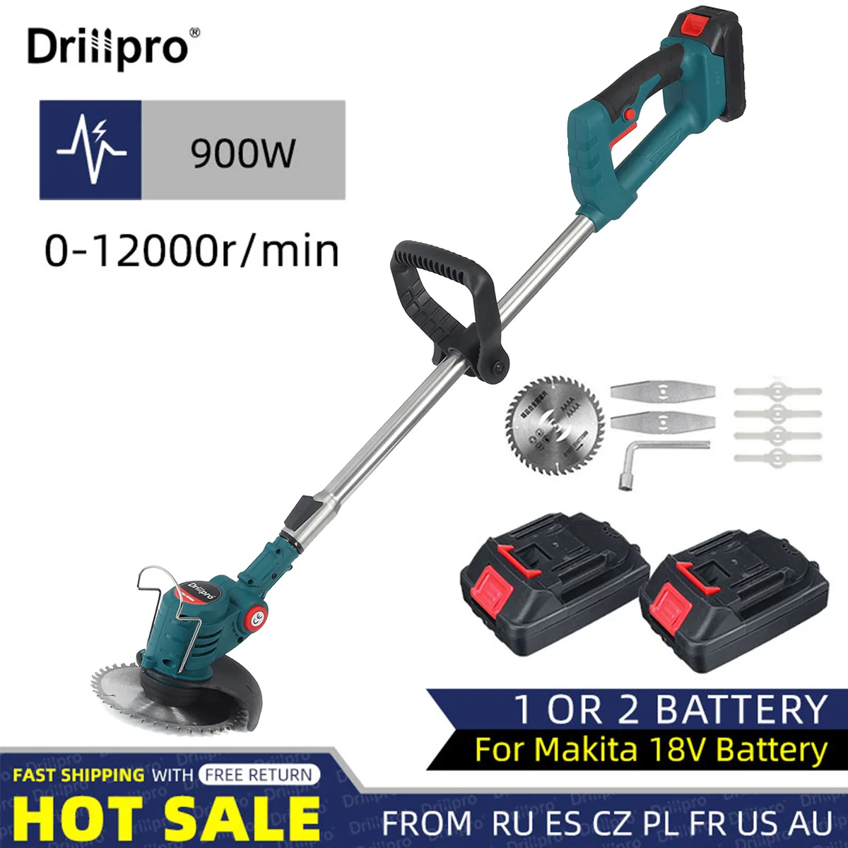 Drillpro 12000Rpm Draadloze Elektrische Grasmaaier Opvouwbare Verstelbare Trimmer Tuin Snoeien Snij Elektrisch Gereedschap Voor Makita Batterij