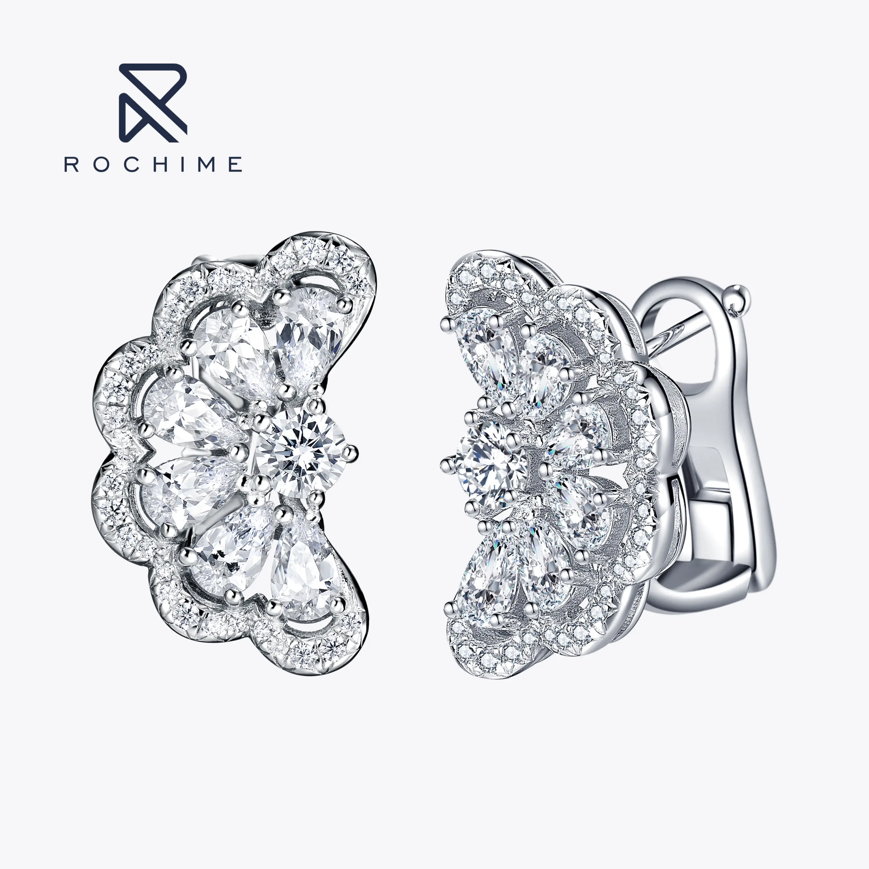 

Rochime Precious Lace Edge Stud Earrings 925 Sterling Silver Gold Plated Cubic Zirconia Jewelry For Women