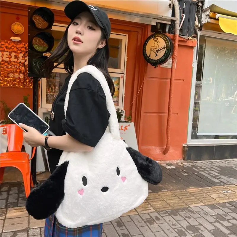 Pochacco Kawaii Handbag Sanrio Multifunctional Crossbody Backpack 2023 New Plush Bag Large Capacity Daily Cute Tote Bag