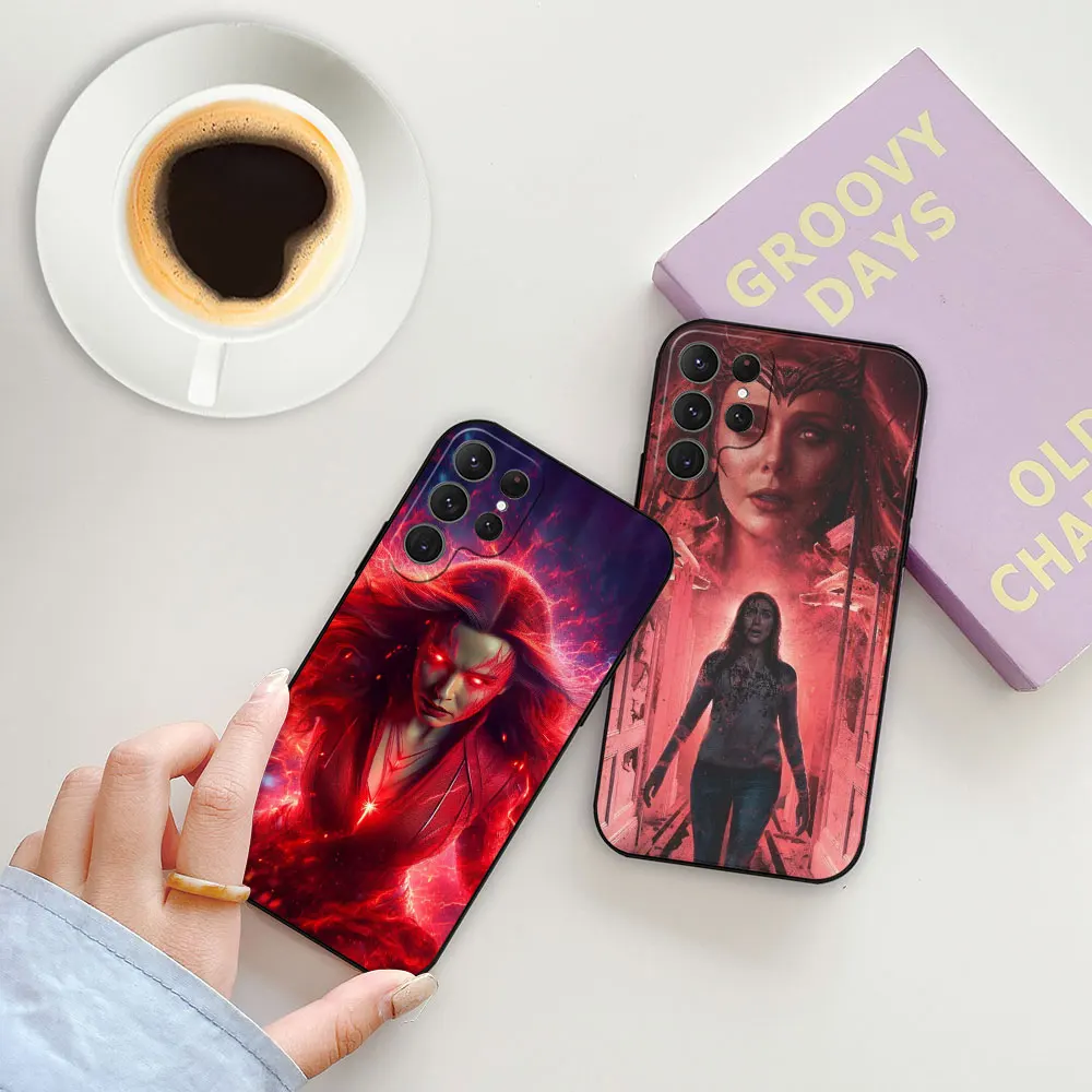 Marvel ScarletWitch Wanda Phone Case For Samsung Galaxy S24 S23 S22 S21 S20 Ultra FE S10 S25 Plus 5G Black Soft Silicone Cover