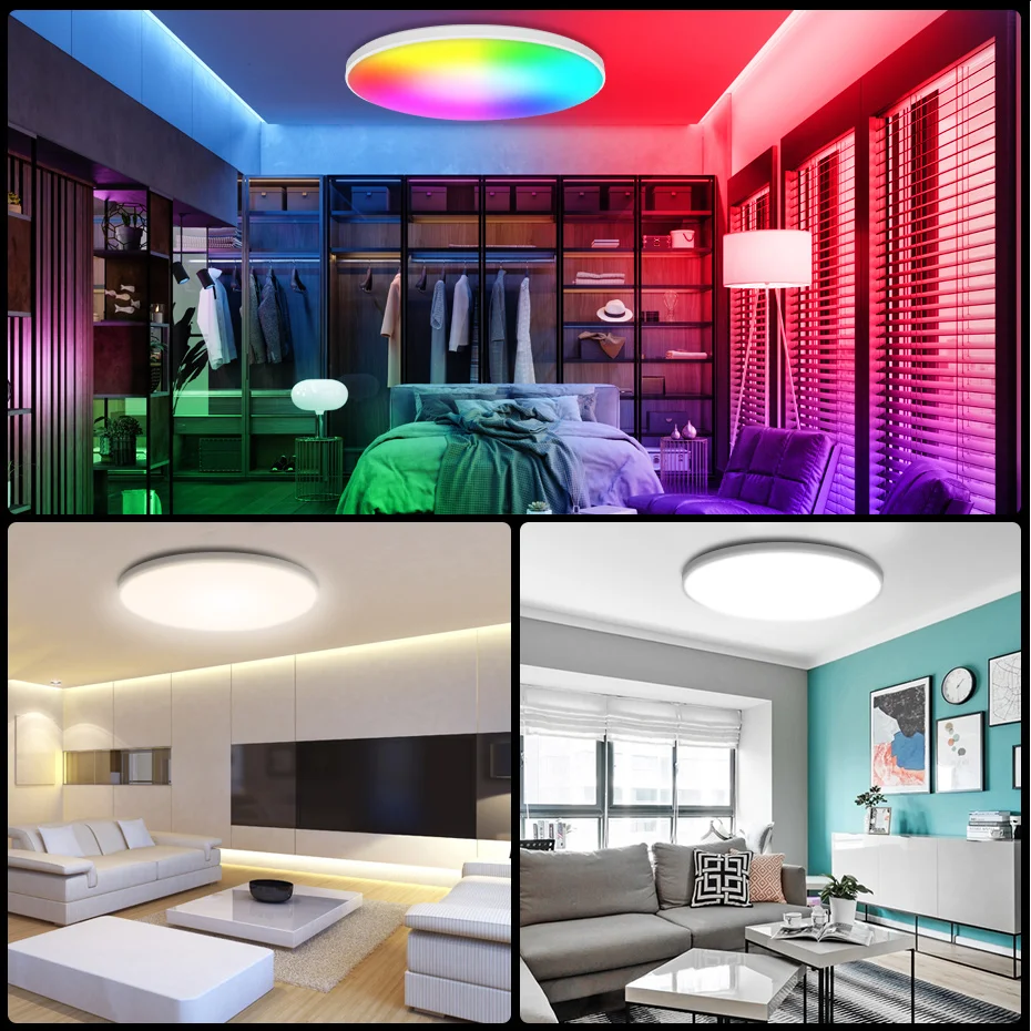 RGB LED مصباح السقف تويا واي فاي أضواء الثريا الذكية 30 واط 220 فولت عكس الضوء التحكم الصوتي العمل مع اليكسا للديكور المنزل