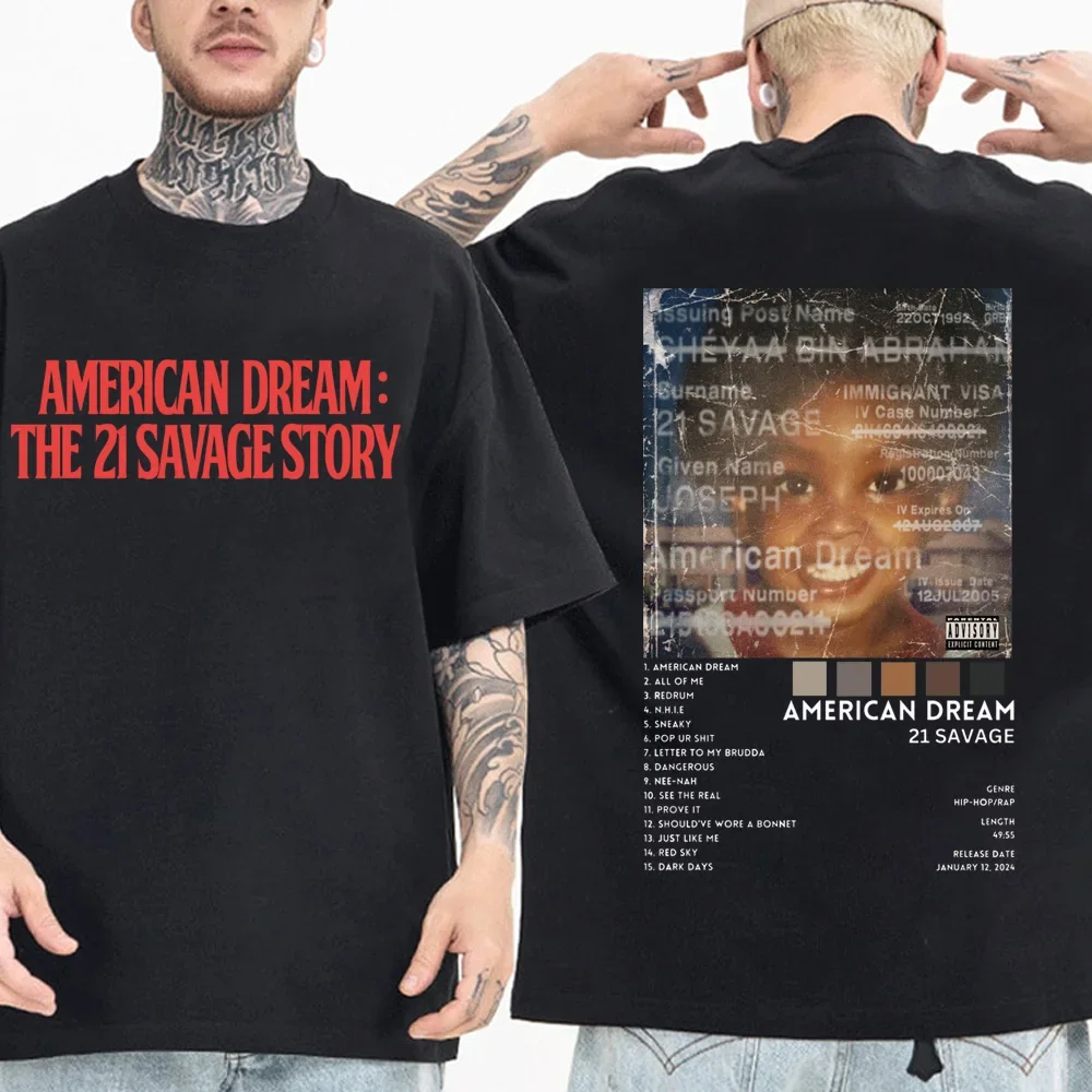 

21 savage Story American Dream 2024 футболки унисекс Харадзюку с круглым вырезом и коротким рукавом Поклонники подарок