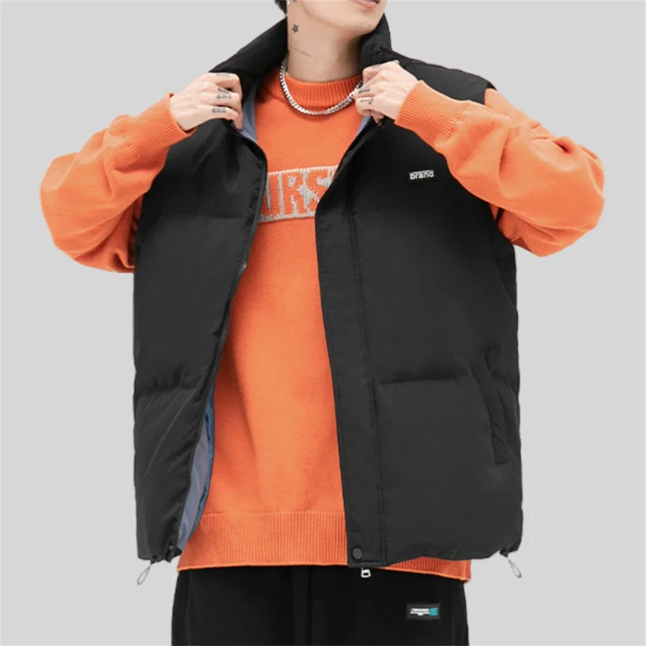 Winter Letter Puffer Vest Men Thicken Warm Sleeveless Jacket Bubble Coat Men Oversized Harajuku Hip Hop Padded Jacket Down Coat