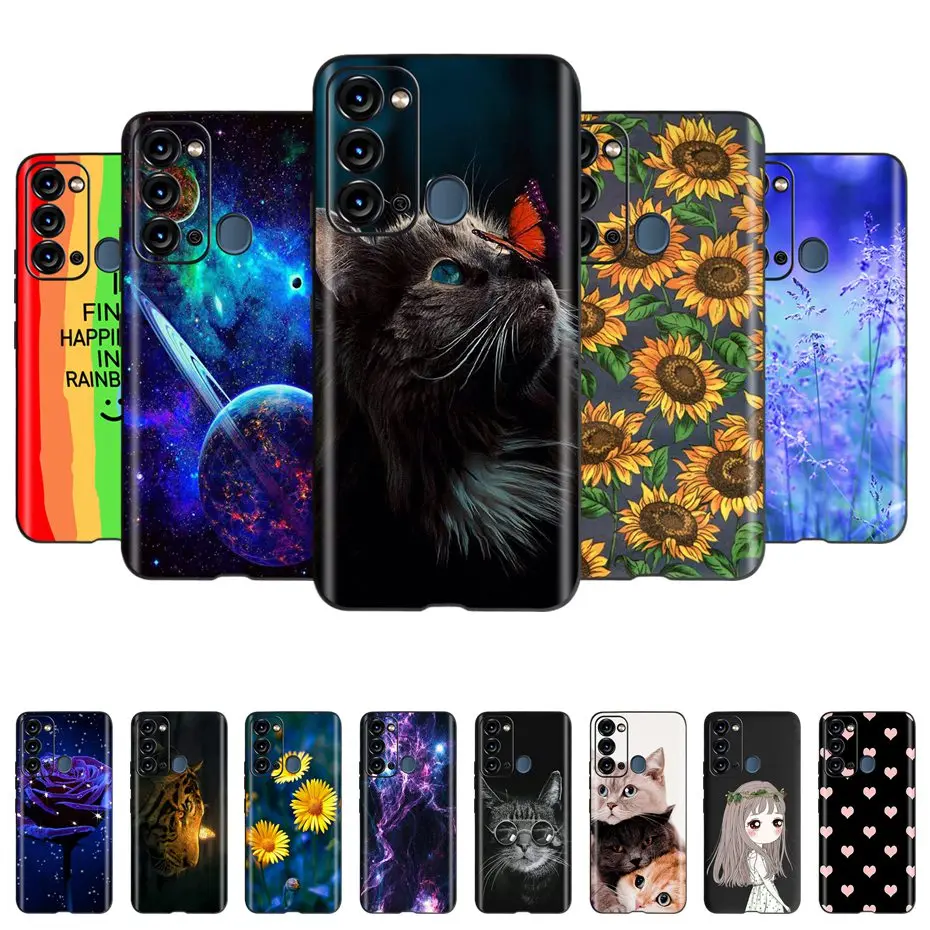 For ITEL Vision 3 Case Fashion Cat Sunflower Phone Cases For Itel S17 S 17 S661W Soft TPU Black Silicone Cover Vision3 Bumper