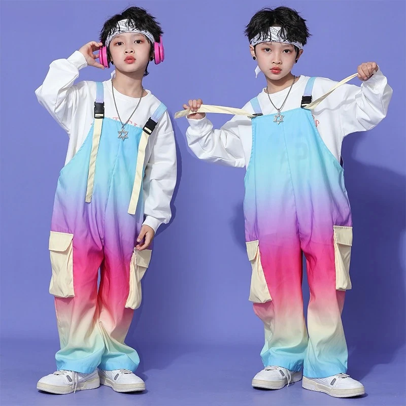 

Girls Hip Hop Gradient Loose Overalls Boys Baggy Pants Dungaree Trousers Kids Jumpsuit Street Dance Wear Romper Child Streetwear
