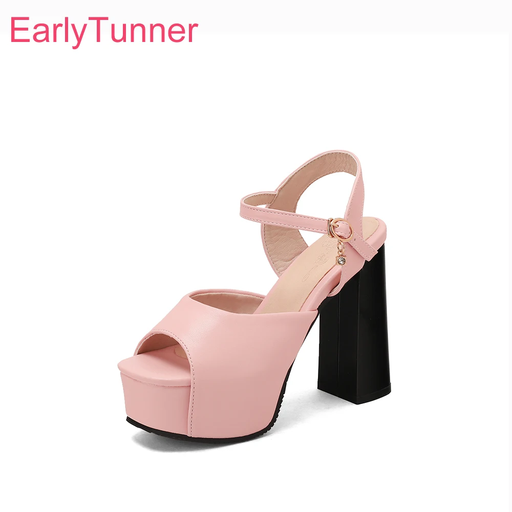 

2026 Summer Pink Sexy Platform Sandals for Women 12cm High Chunky Heel Peep Toe Lady Party Shoes Plus Size 12 48 50