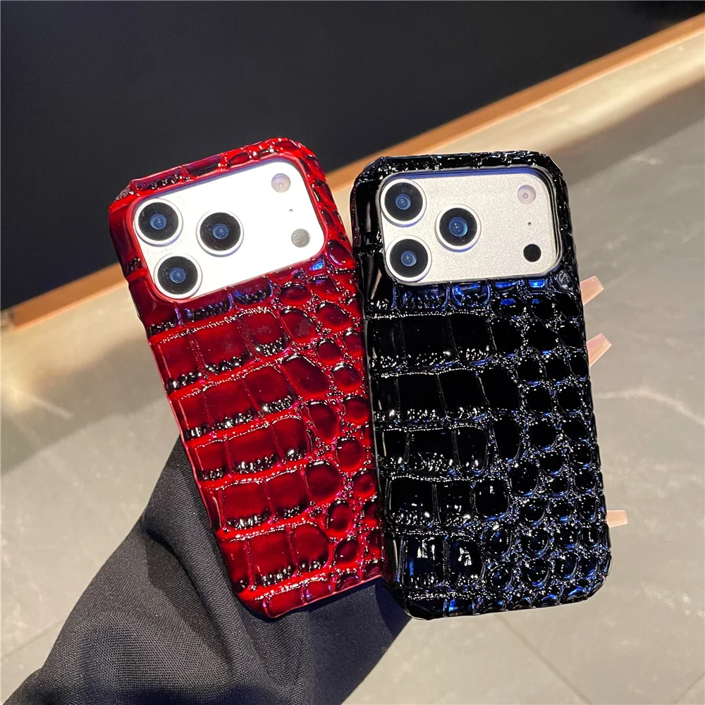 Luxury Crocodile Leather PU Texture Half Pack Design Phone Case for iPhone 17 Pro 16 15 14 13 Pro Max 7 8 Plus XS XR hard Cover