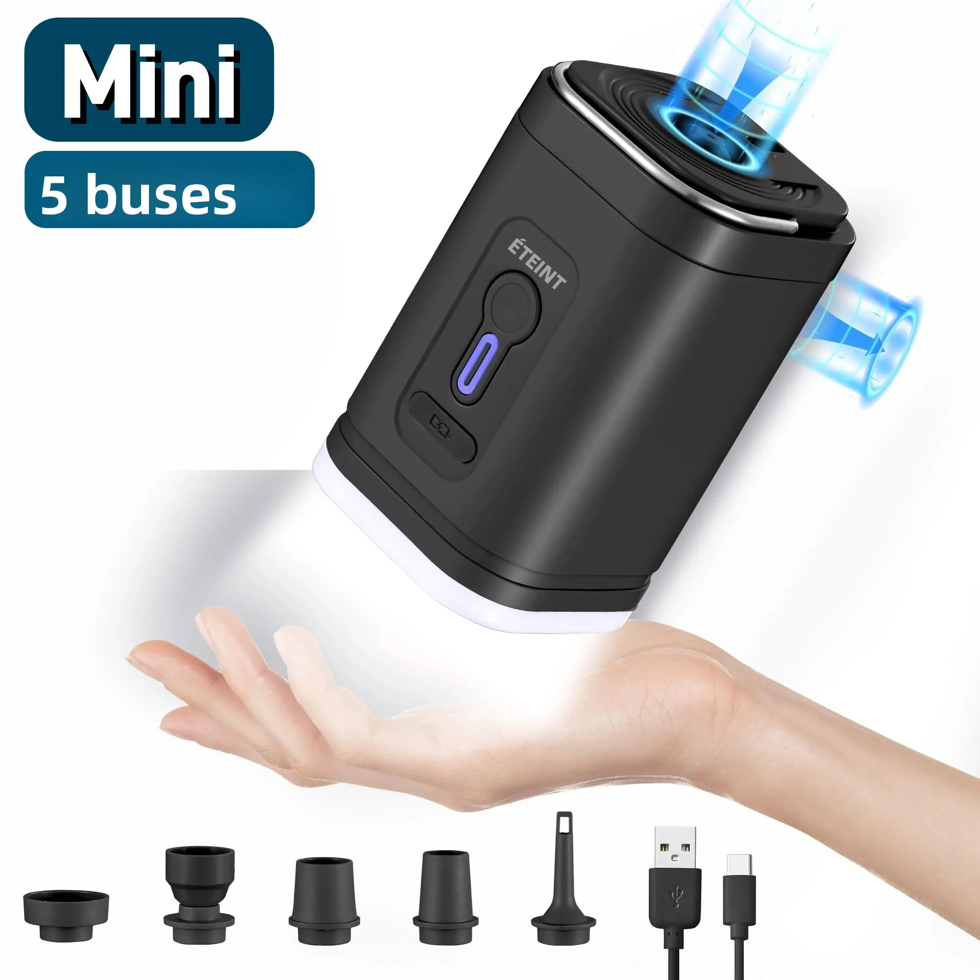 Mini Bomba de Aire Portátil Recargable por USB, Bomba Inalámbrica 2 en 1, Inflador y Desinflador para Bolsas de Almacenamiento al Vacío, Colchones de Aire y Anillos de Natación