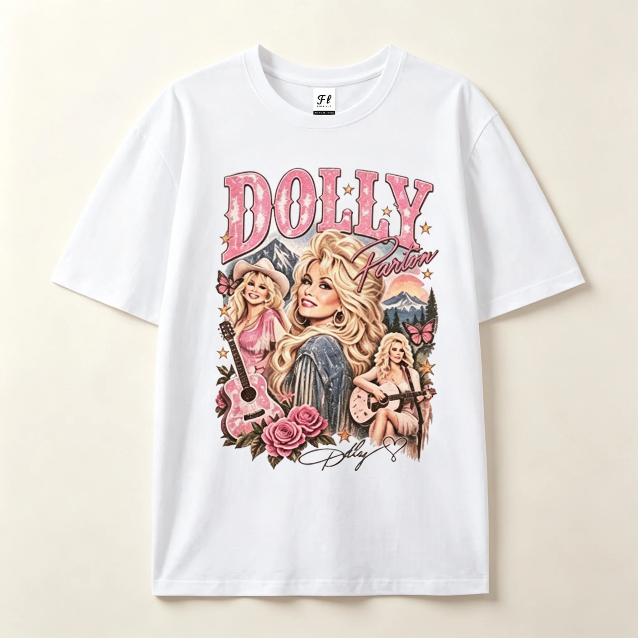 Dolly Parton Country Singer Graphic T‑Shirt Retro Floral Western Music Guitar Print Unisex Vintage Tee Casual Cotton Streetwear
