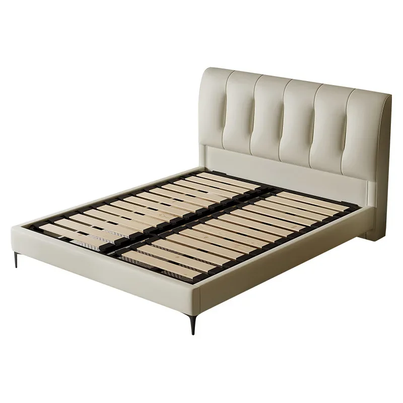 

Nordic, genuine leather, soft bed, square, double, leather art bed, modern, simple