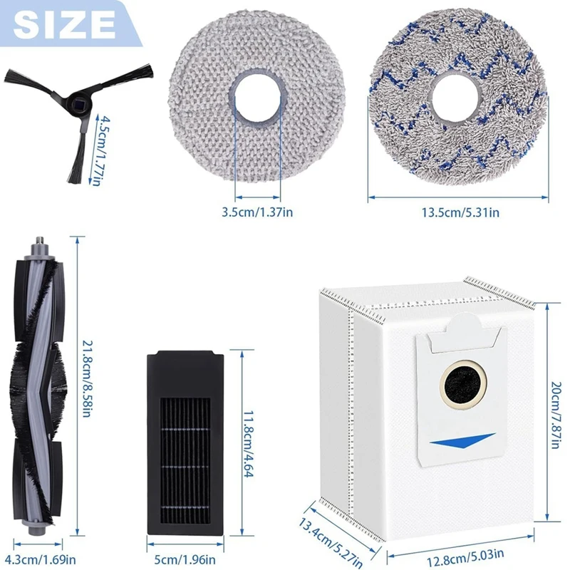 Ersatzzubehör für Ecovacs Deebot X2 Omni / X2 / X2 Pro / DEX86: Hauptseitenbürste, Hepa-Filter, Wischtuch, Staubbeutel