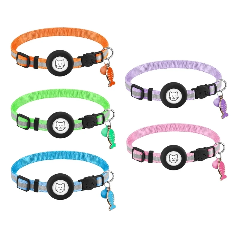 Cats Collar Breakaway Reflective Pet Collar with GPS Holder Bell for Small Cats Dogs Puppies Pet Trackers Collar Y5GB