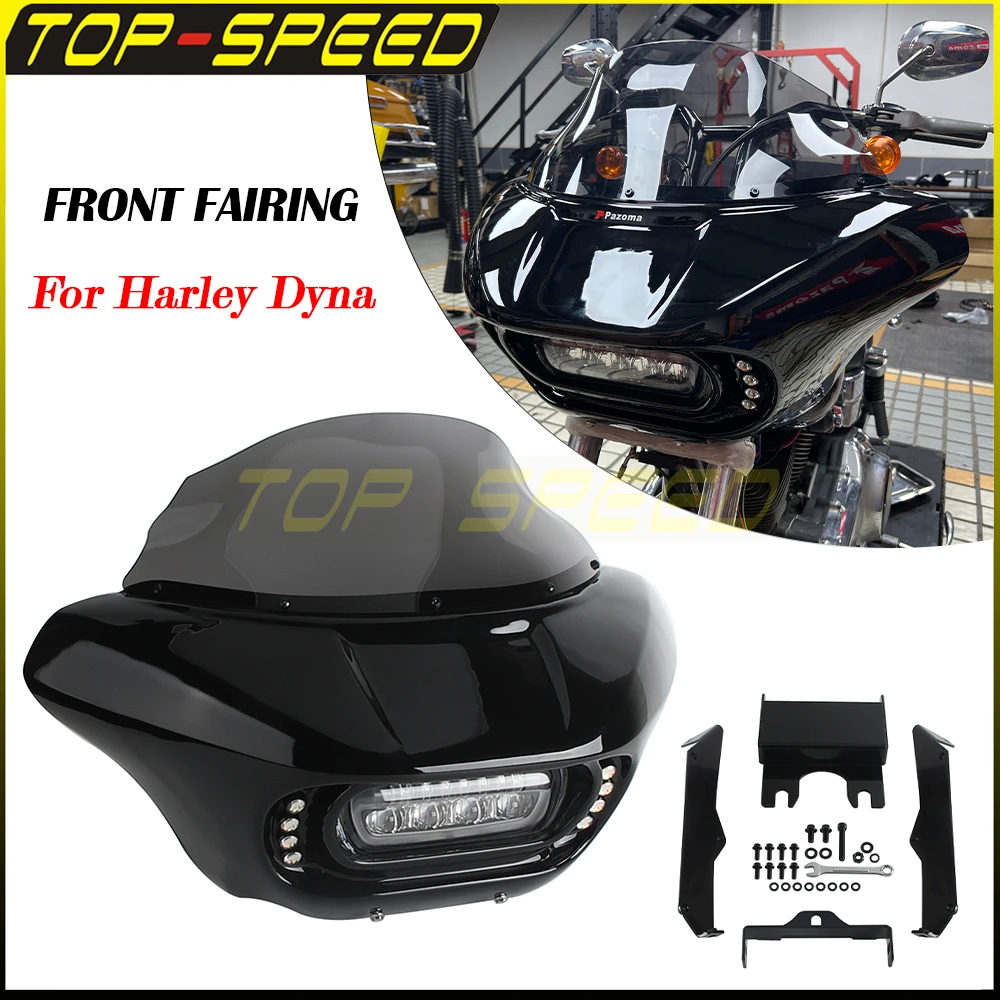 LED Headlight Fairing Windshield Hardware Kits Motorcycle Cowls For Harley Dyna FXDL FXDLS FXDF FXDFSE FXDBI Super Wide Glide
