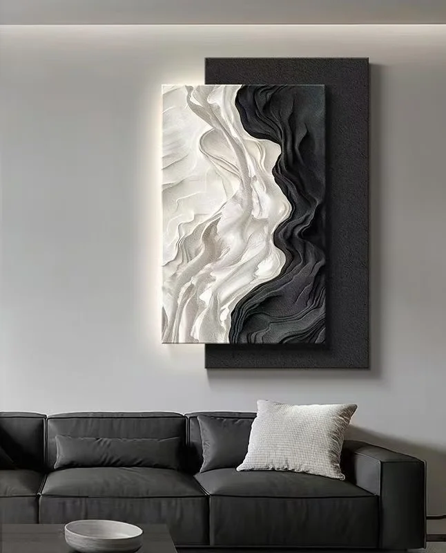 

Black and White Abstract Decoration, Modern Minimalist Background, Wall Lamp, High - End 3D Living Room Hanging Painting