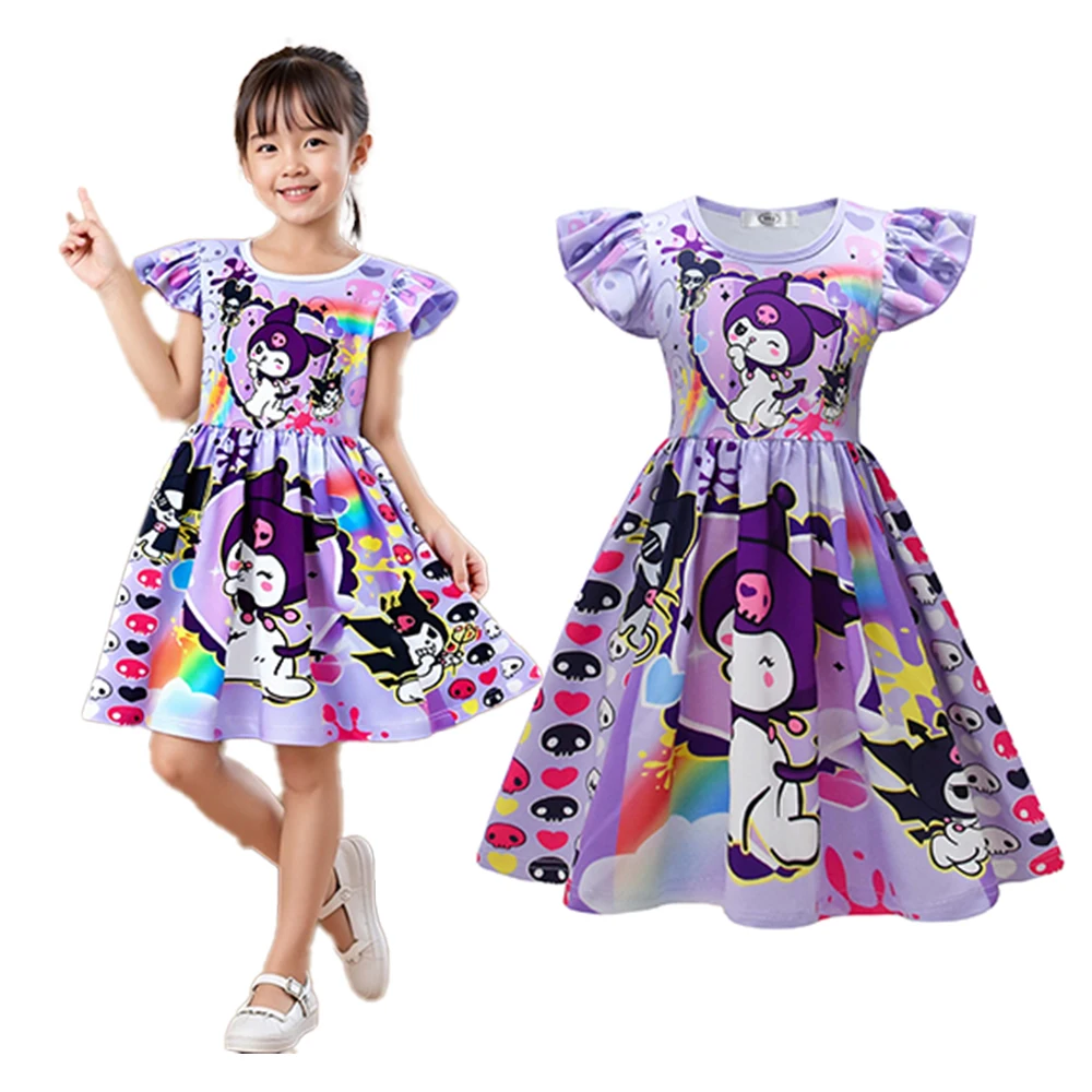 

Summer Kuromi Dress Purple Fashion Cute Cartoon Animation Kuromi 3D Digital Print Home Clothing Kids Halloween Christmas Costume