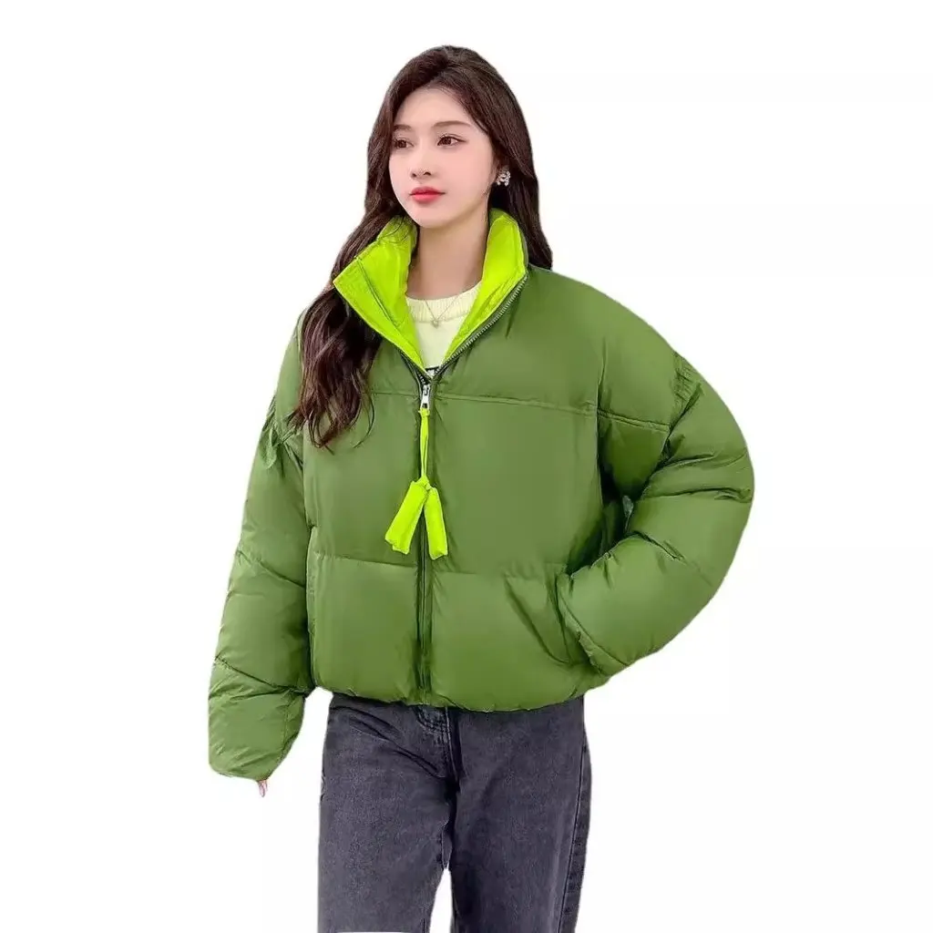 

Women's Korean Style Loose down Cotton Jacket Short Stand Collar Thickened Bread Style Student Friendly Cotton Coat
