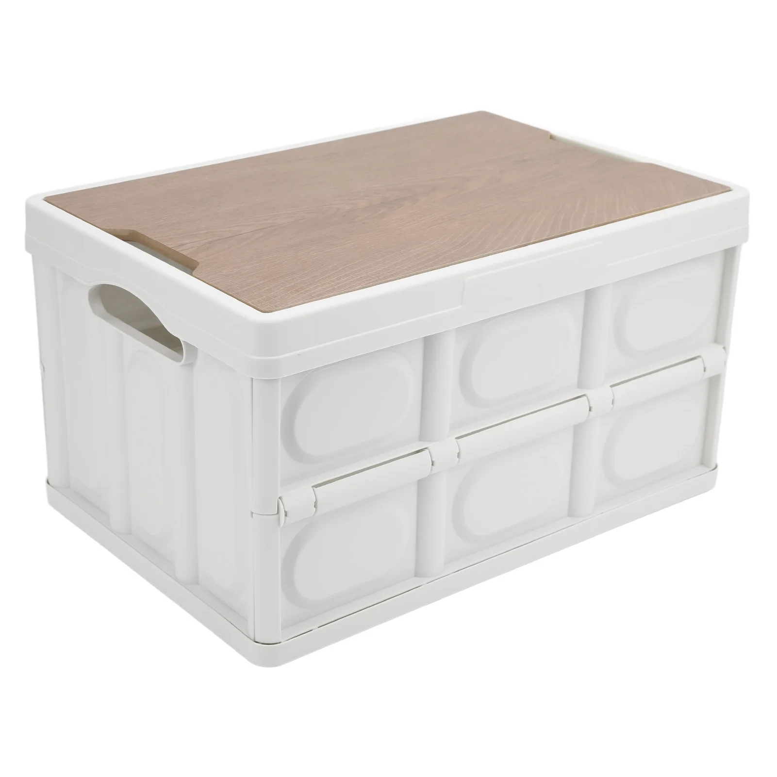 

30L Outdoor Multifunctional Folding Storage Box Thicken Removable Portable Storage Box with Wooden Panel for Outdoor White