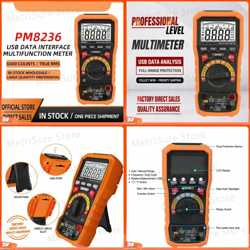 Digital Capacitance Meter Tester LCR Multimeter with Auto Range Backlit LCD for Electricians Electronics Repair DIY Home Use