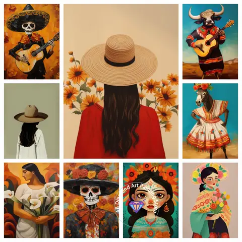 AB Diamond Painting Kits Art Mexican Woman Boho Girl Embroidery Jewelry Mosaic Cross Stitch Home Decor Children's Gift Crafts