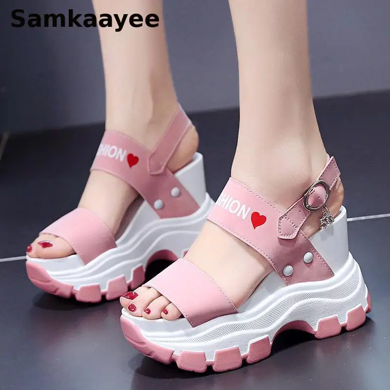 

34-43 женские босоножки на танкетке, летняя обувь на толстой подошве, туфли на платформе и высоком каблуке, Zapatos, женская дышащая пляжная повседневная обувь с открытым носком